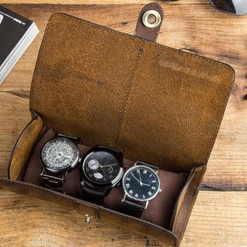 Watch Storage Box Round Buckle Design PU Waterproof Dustproof Anti Falling Large Capacity Easy to Carry Jewelry Box JY
