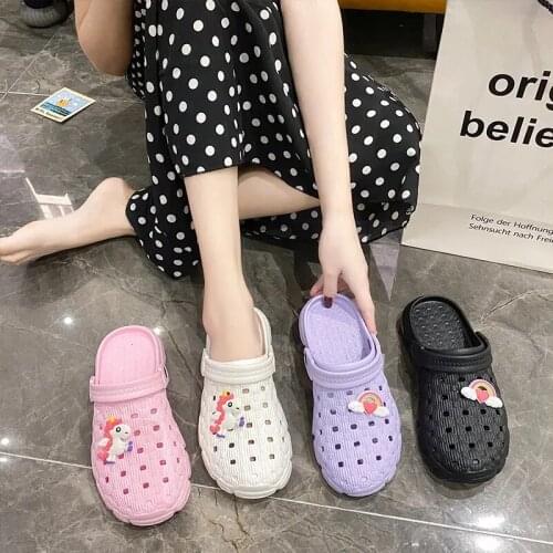 Summer Womens Sandals Cartoon Half Slippers Hole Shoes Breathable Antiskid Beach Shoes Nurse Shoes Big Size 36-41