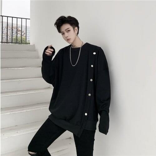 MIXCUBIC 2020 spring Korean style Unique Asymmetric buttons sweatshirt men casual loose Hedging sweatshirt Outerwear,M-XXL