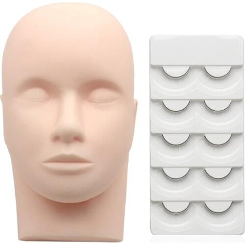 27RC 5 Pairs False Eyelash Practice Silicone Mannequin Model Head Beginner Training Set Practicing Eye Lash Extension Tools