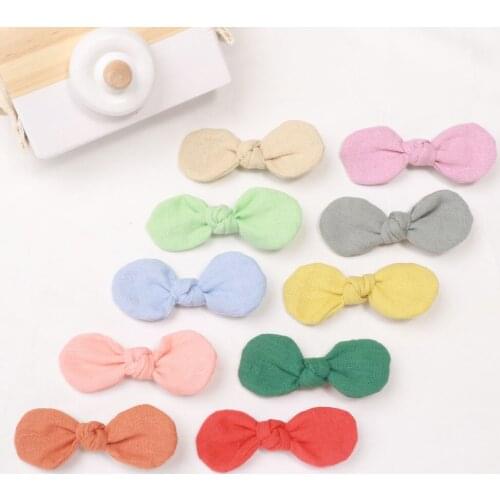 Boutique 20pcs Fashion Cute Cotton Linen Bow Hair Clips Solid Assorted Color Bowknot Hairpins Princess Headwear Hair Accessories