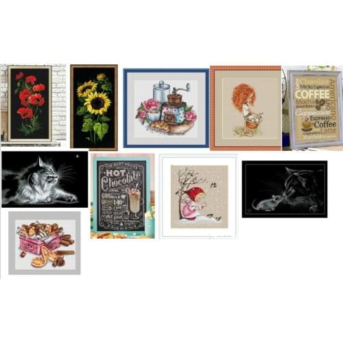 T-Red poppy flowers cross stitch package plant sets aida cloth people kit embroidery DIY handmade needlework