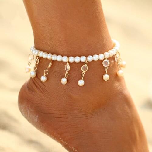 2017 New Sandal Foot Chain Bohemian Imitation Pearl Anklets For Women Tassel Sandals Pulseras Tobilleras Mujer Foot Accessories