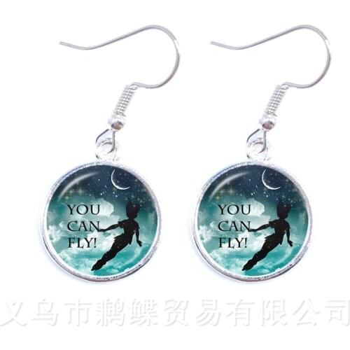 2018 New Jewelry Womens Fashion PETER PAN Neverland Tinkerbell Earrings Photo Art Glass Cabochon X-Mas Best Gift