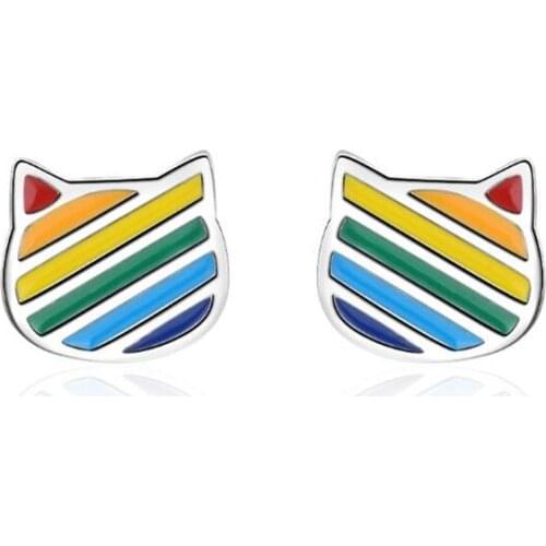 New Arrival Colorful Beautiful Drop Glaze Temperament 925 Sterling Silver Jewelry Personality Cute Cat Epoxy Stud Earrings SE495