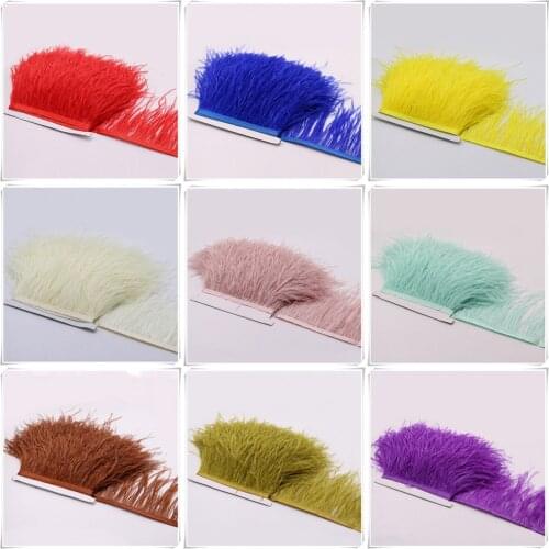 Wholesale 5/10 meters Ostrich feather fringe trims Width 8-10cm White Ostrich Wedding Party Dress Decoration Custom Colors