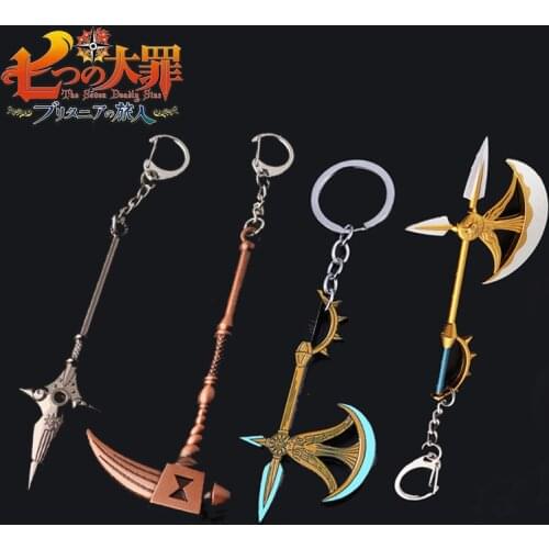 Wholesale Anime The Seven Deadly Sins Series Weapon KeyChain Nanatsu no Taizai Escanor Axe Hammer Keyring Men Car Accessories