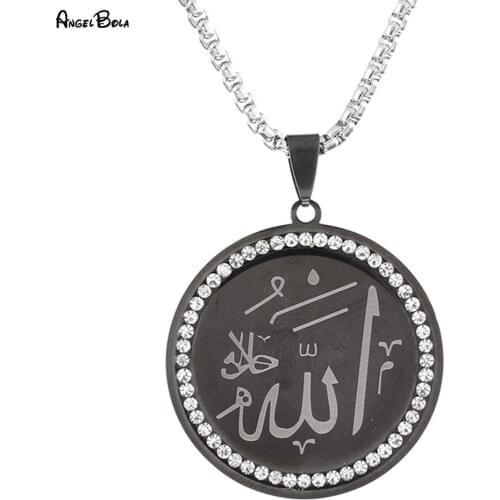 Stainless Steel Round Pendant Necklace for Woman Fashion Square Box Chain Clavicle Chain Muslim Coin Necklace Jewelry Gift