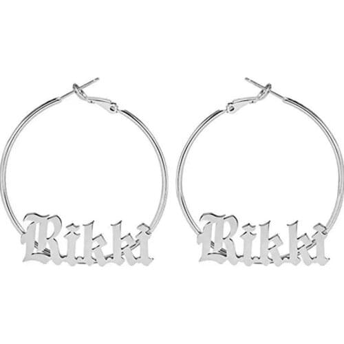 Personalized Old English Name Hoops Earring Stainless Steel Customized Any Letters Earrings Gothic Jewelry Birthday Party Gift