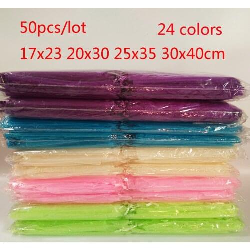 50pcs Jewelry Gift Bag 17x23 20x30 25x35 30x40 Wedding Party Christmas Organza Gift bags Drawstring Jewelry Packaging Pouch Bags