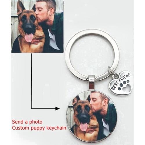 Custom DIY Dog Photo Keychain I Love Dog Glass Crystal Pendant Mini Heart Keychain Car Key Man and Girl Favorite Gift Souvenir
