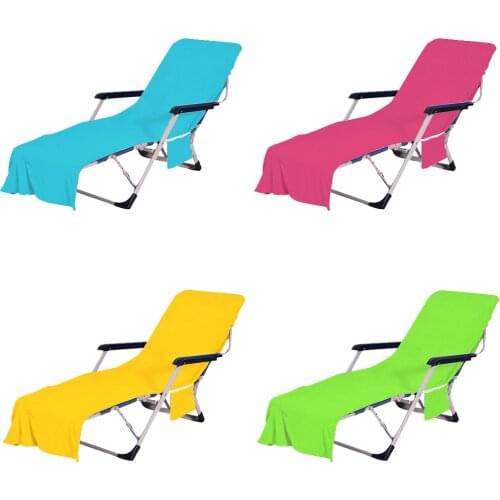 Portable solid color Beach Chair Towel Long Strap Beach Bed Chair Towel Cover Summer Outdoor Garden Pool Sun Lounger Cover