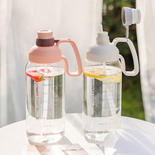 Send Stickers Large-capacity Transparent Plastic Drinking Bottle, Sports Cup Leak-proof With Thick Straw Cute And High-value