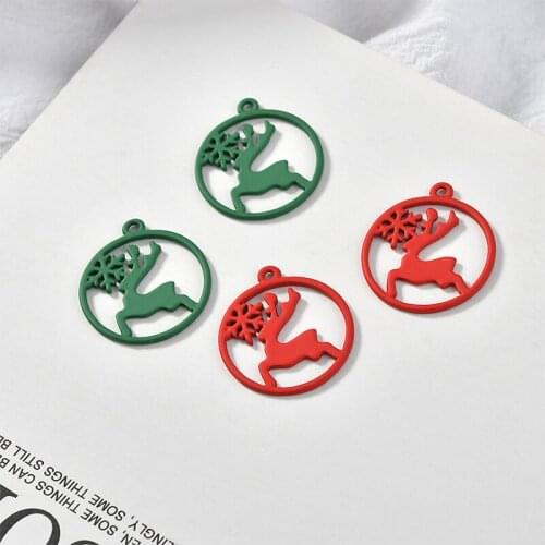Christmas style 50pcs/lot Rubber paint deer/snowflake core geoemtry rounds shape alloy floating locket charms diy jewelry making