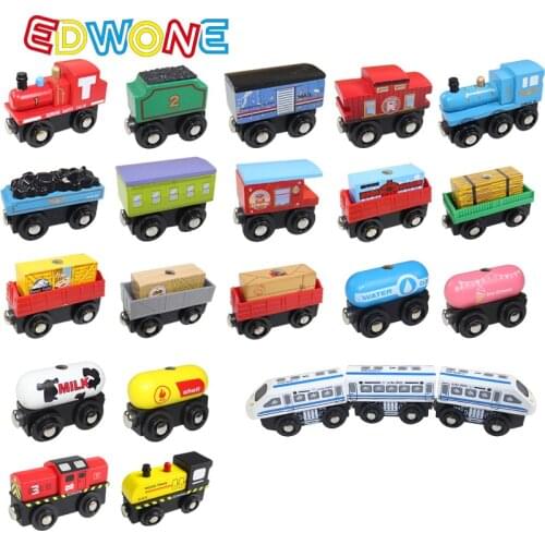 SAMOHTOY 22 Designs Wood Magnetic Trains Car Locomotive Toy Educational Model DIY Mini Tender Fit Wooden Thom as Biro Tracks
