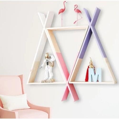 Modern Wooden Hanging Trigon Shelf Lovely Baby Room DIY Decor Practical Books Ornaments Storage Holders Wall Decorative Racks
