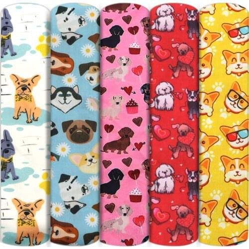 LOVE Dogs Footprint Polyester Cotton Fabric Sewing Quilting Valentines Day Fabrics Needlework Material DIY Cloth,1Yc14093