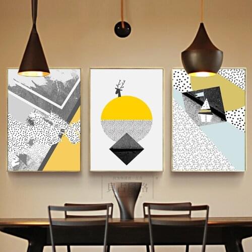 Adorable Abstract Print Paintings Yellow Black Triangles Hipster Canvas Image Chic Wall Drawing Ornament For Cafe Bedroom Shop