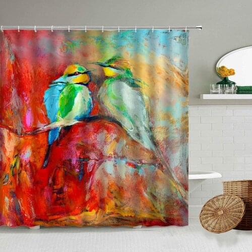 Colorful Parrot Bird Animal Shower Curtain European Classical Oil Painting Art Bathroom Bathtub Waterproof Curtains With Hook