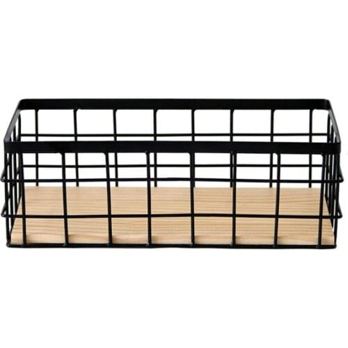 Iron Wall Shelf With Wooden Board Hanging Storage Basket Sundries Shelves Holder Storage Rack Home Decoration