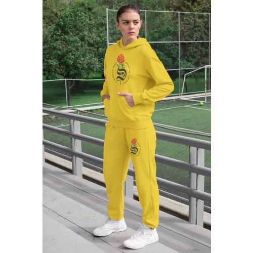 Angemiel Wear Spirit Of Soul Women Tracksuit Set Yellow Hooded Sweatshirt Yellow Sweatpants