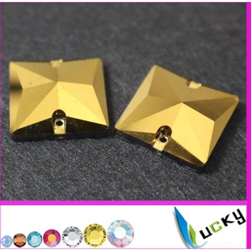Gold hematite /aurum color sew on crystals square shape flat back rhinestones with holes