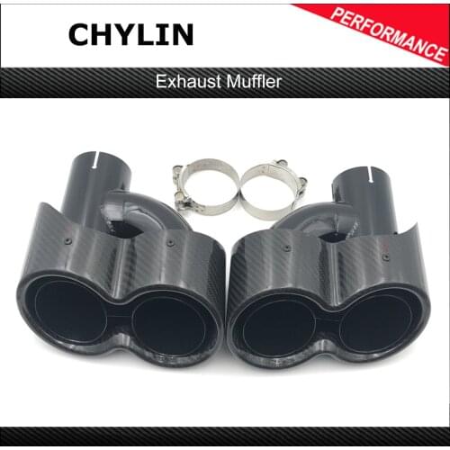 1 Pair New H model Exhaust tip Glossy Carbon fiber Glossy black Dual Exhaust Muffler Tail Nozzle Pipes For Ak