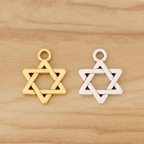 20 Pieces Antique Gold/Silver Color Star of David Charms Pendants Beads Double Sided for DIY Bracelet Jewellery Making 18x14mm