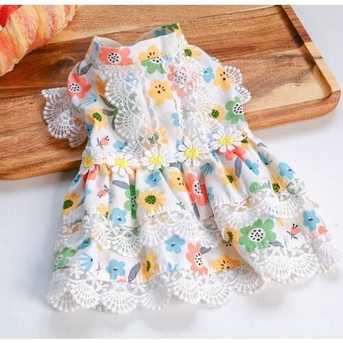 2021 Floral Lace Dog Princess Dresses for Small Dogs Summer Sweet Puppy Cat Skirt Yorkie Shih Tzu Hawaiian Dress New Pet Clothes