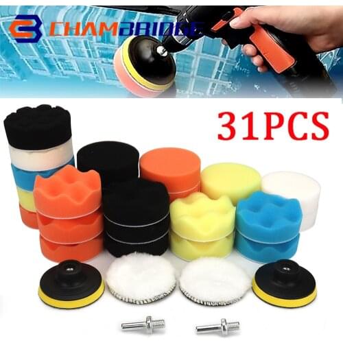 31Pcs/Set 3 Inch Car Polishing Disc Self-Adhesive Buffing Waxing Sponge Wool Wheel Polishing Pad For Car Polisher Drill Adapter