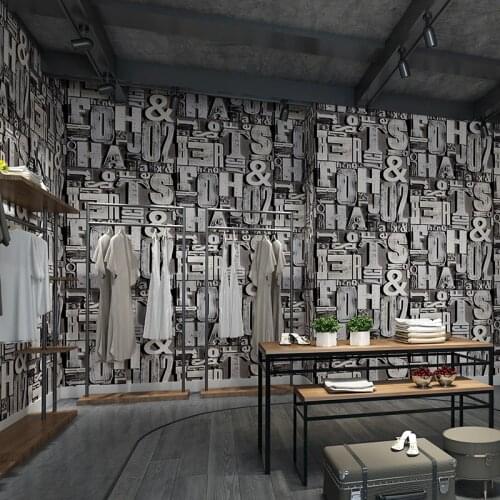 3D Stereo Retro English Letters Industrial Style Wallpaper Hotpot Shop Decoration Wallpaper KTV Clothing Store Bar Hotel