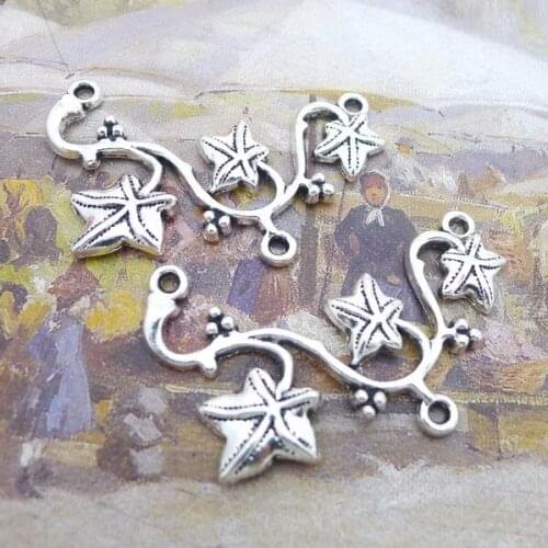 Newest 5Pieces17*48mm Mixed Alloy Antique Silver Color Flower Connector Charms Necklace Pendant Accessory For DIY Jewelry Making