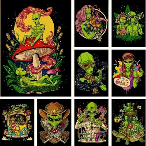 5D DIY Diamond Painting Retro Style Cartoon Alien Astronaut Embroidery Art Full Cross Stitch Kits Picture Rhinestone Home Decor