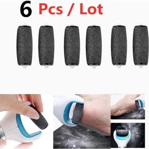 6pcs Black Replacements Roller Heads For Pro Pedicure Foot Care Tool Scholls Feet Electronic Foot File Rollers Skin Remover