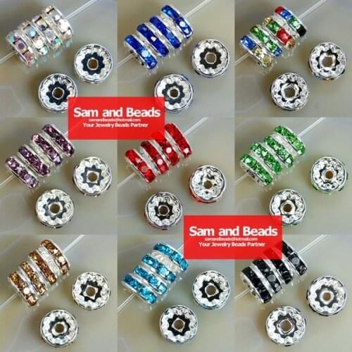 8x4MM Silver Plated Crystal Rhinestone Rondelle Spacer Beads 11Colors For Choose 100Pcs Free Shipping Wholesale