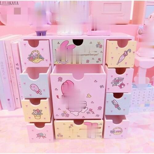 Japanese Anime Figure Cartoon toy Wooden Storage Box Girls Cute Cosmetic Boxes Home Decoration Jewelry Earrings box accessories