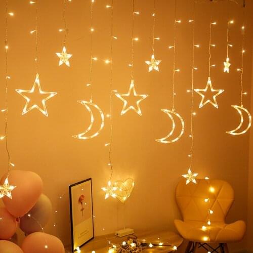Garland curtain 2.5M LED Moon Star fairy lights led curtain Light Christmas Garland String Lights Lamp garlands for new year