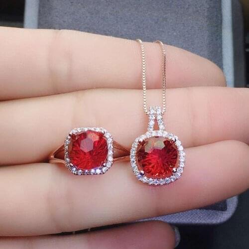 Natural And Real Red Topaz jewelry set Natural Real Topaz 925 sterling silver 1pc pendant,1pc ring