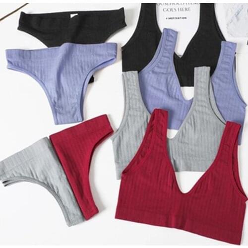 Deep V Tops Panties Set Seamless Bralette Women M-XL Sexy Bra Set Backless Underwear Suit Girl Crop Top Underpants Set