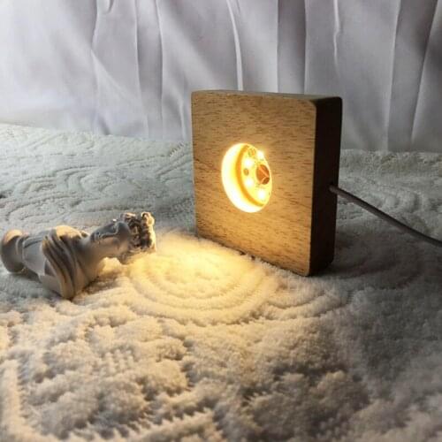 Handmade Square Wooden LED Light Base Night Lamp Base Stand for Crystal Glass Resin Art Dispaly Ornaments Decor