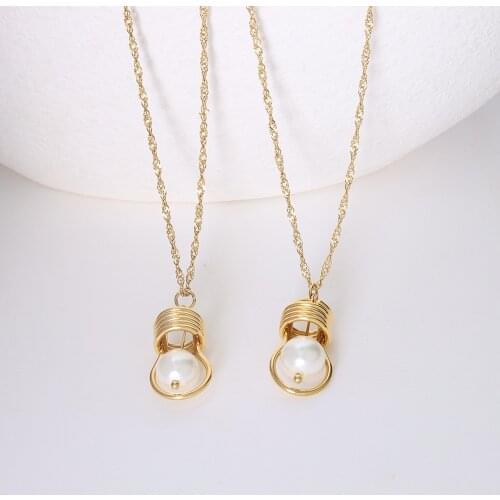 INS Hot 316L Stainless Steel Necklaces Plated 18K Gold Pearl Bulb Pendant Necklace For Women Girl Trendy Jewelry Gift