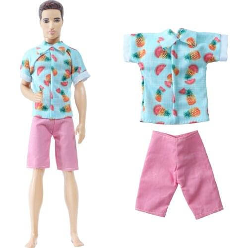 BJDBUS Fashion Mens Doll Outfit Summer Fruit Shirt Pink Pants Daily Wear Clothes for Barbie Doll Friend Ken Doll Kid Play Toy