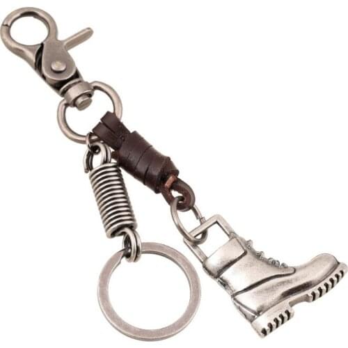 Punk Fashion Men Metal Keychain Retro Cowhide Leather Boot Pendants Keyring Bag Car Key Chains Vintage Women Jewelry Accessories