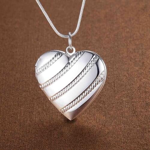 NEW arrive 925 Sterling Silver Necklace 18 inches Heart photo frame Pendant For Women Fashion trend Jewelry Christmas Gifts