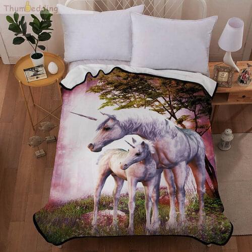 Thumbedding Flannel Unicorn Blanket 3D White Horse Tree Throw Blanket Soft Touch and High Quality Comfortable Material Bedspread