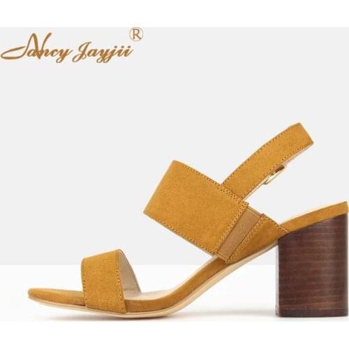 Nancyjayjii Women Shoes Ladies Sandals Adult Flock Super High Square heel Ankle-Wrap Buckle Solid Sexy Mature Party Novelty 2019