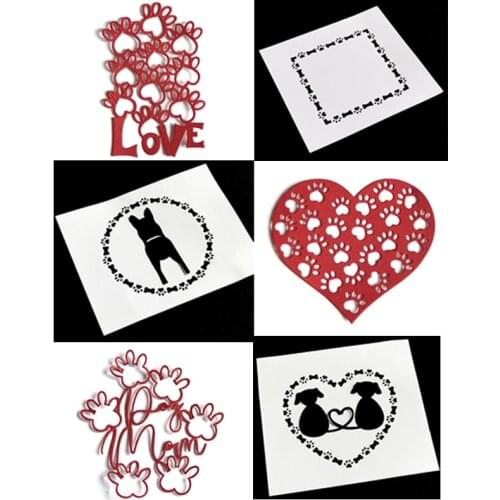 Heart Dog Paw Print Metal Cutting Dies DIY Background Border Scrapbooking photo Album Decorative Embossing Paper Card Craft Die