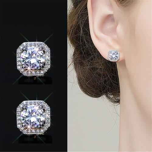 Cute Female Small White Zircon Stone Earrings Silver Color Crystal Round Stud Earrings For Women Vintage Wedding Jewelry