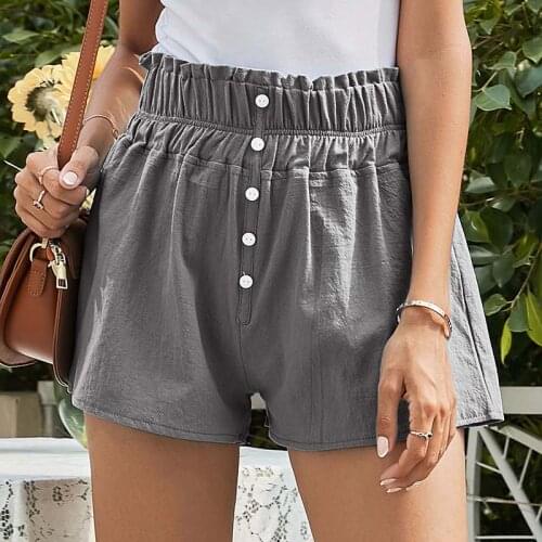Summer New Linen Solid Color Shorts Women Button Pleated Loose Waist Fashion Harajuku Casual Streetwear Wide Leg Short Pants