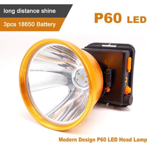 Modern Design P60 LED Head Lamp Waterproof Gold Aluminum Flashlight Torch Durable Battery Rechargeable Night Light for Fishing
